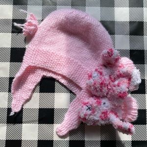 3 piece set, crotchet pink hat and pink bunny socks for baby!